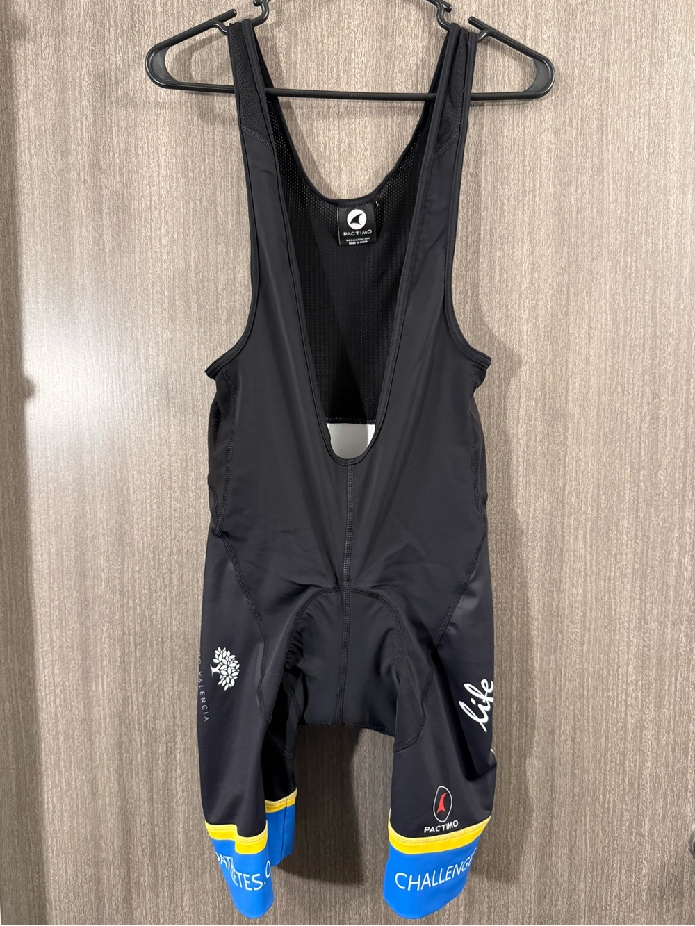 Pactimo Men’s Black Cycling Bib Shorts with Blue & Yellow Cuffs